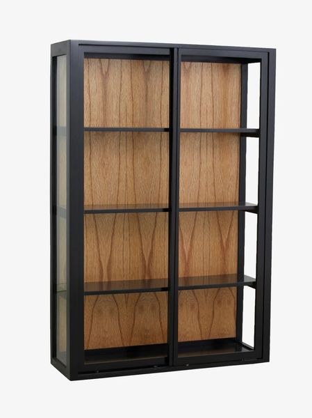 Wandvitrine mit Schiebetüren schwarz-natur - vintage-shop-24