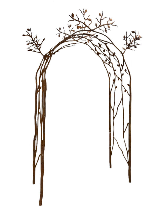 Garten Rankhilfe - Rosenbogen verziert mit Zweigen rostig Eisen