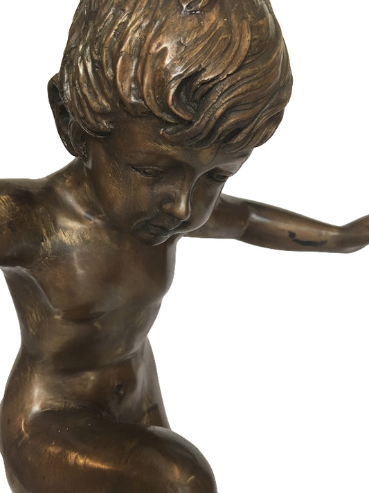 Bronze Gartenbrunnen "Junge auf Schnecke"