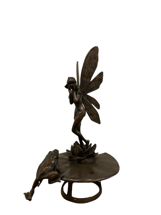 Bronze Gartenbrunnen "Fee auf Seerose" - vintage-shop-24