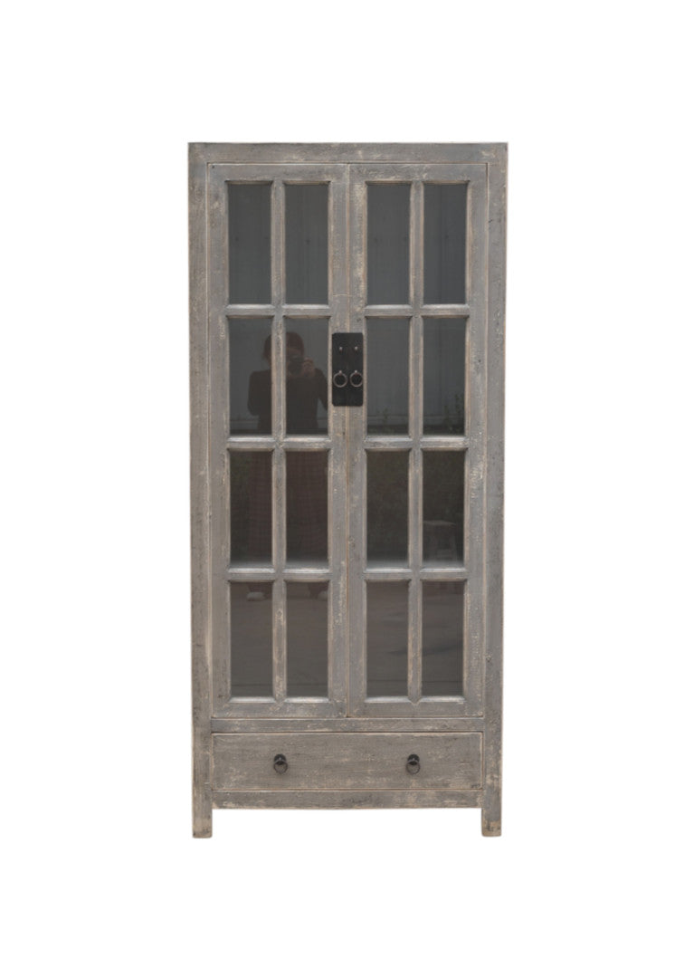 Graue Vitrine Landhausstil, Unikat - vintage-shop-24