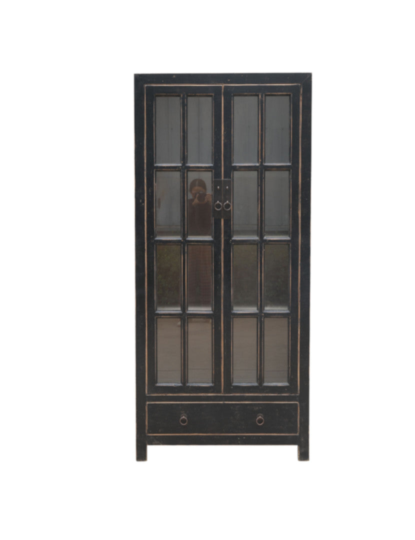 Schwarze Vitrine Landhausstil, Unikat - vintage-shop-24