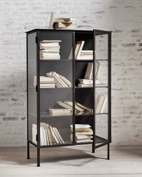 Metall Vitrine MIA schwarz H 153 cm -  vintage-shop-24
