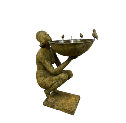 Bronze Brunnen Lady mit Vogelbad Art Deco - Vintage-Shop-24