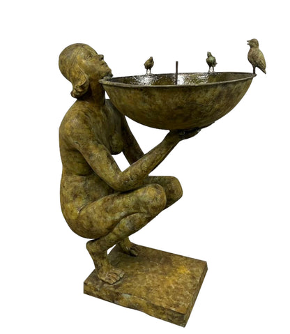 Bronze Brunnen Lady mit Vogelbad Art Deco - Vintage-Shop-24