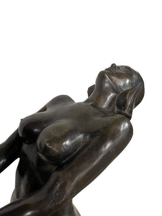 Gartenskulptur Bronze Brunnen  "Lady mit Vogelbad" Art Deco Stil