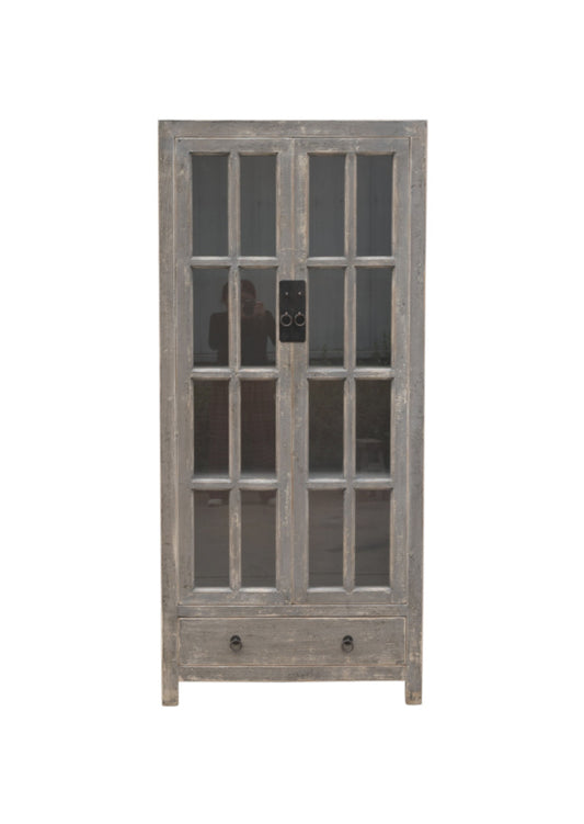 Graue Vitrine Landhausstil, Unikat - vintage-shop-24
