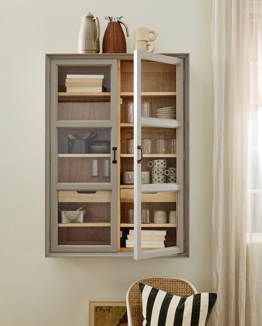 Wandvitrine Holz grau-natur - modernes Wohndesign