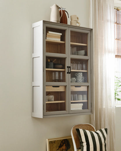 Wandvitrine Holz grau-natur - modernes Wohndesign