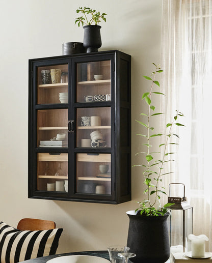 Wandvitrine Holz schwarz-natur - modernes Wohndesign
